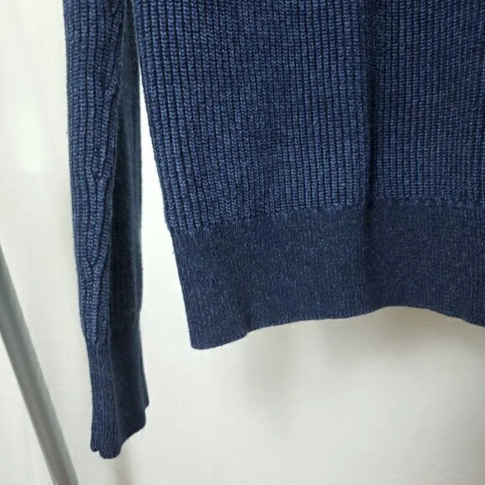 Men's Express 100% Cotton Quarter Zip Rib Raglan Sleeve Sweater Large Blue